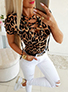Women's Close Fitting Lace Front Top - Short Sleeves / Leopard Print